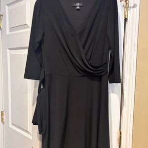 Elegant Black Wrap Dress with White Trim